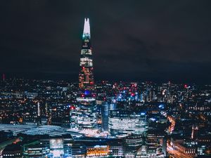 Preview wallpaper skyscraper, city, lights, buildings, night