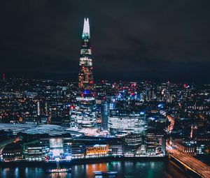 Preview wallpaper skyscraper, city, lights, buildings, night