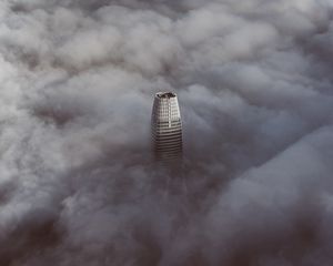 Preview wallpaper skyscraper, clouds, aerial view, building, top, height