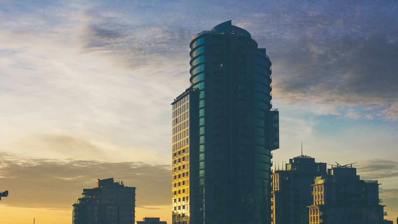 Wallpaper skyscraper, construction, architecture, evening, sky