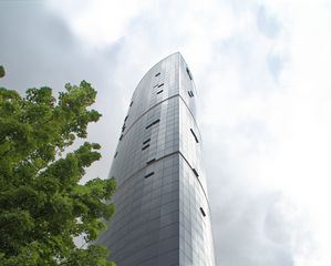 Preview wallpaper skyscraper, mirrored, bottom view
