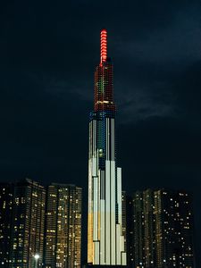Preview wallpaper skyscraper, night city, architecture, building