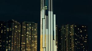Preview wallpaper skyscraper, night city, architecture, building
