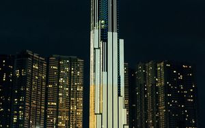 Preview wallpaper skyscraper, night city, architecture, building