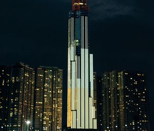 Preview wallpaper skyscraper, night city, architecture, building