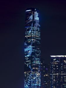 Preview wallpaper skyscraper, night city city lights, architecture, hong kong