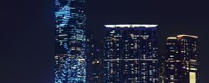 Preview wallpaper skyscraper, night city city lights, architecture, hong kong