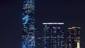 Preview wallpaper skyscraper, night city city lights, architecture, hong kong