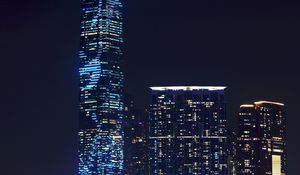 Preview wallpaper skyscraper, night city city lights, architecture, hong kong