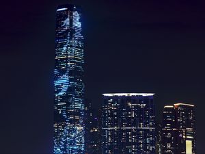 Preview wallpaper skyscraper, night city city lights, architecture, hong kong