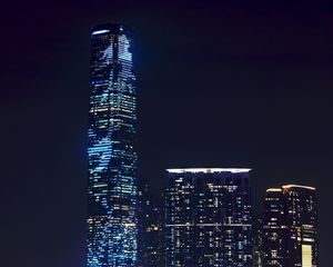 Preview wallpaper skyscraper, night city city lights, architecture, hong kong