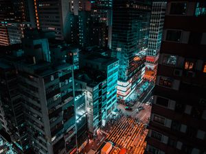 Preview wallpaper skyscraper, road, night city, buildings
