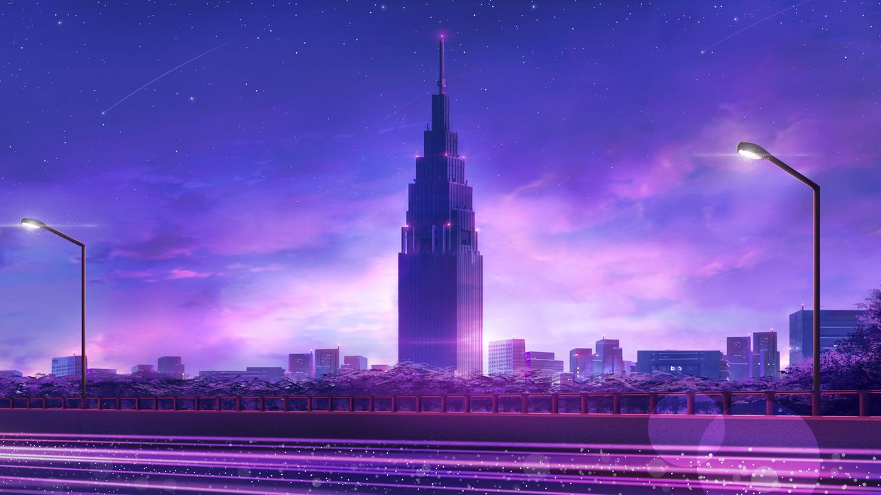 Wallpaper skyscraper, tower, art, city, architecture, purple