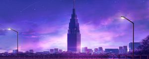 Preview wallpaper skyscraper, tower, art, city, architecture, purple