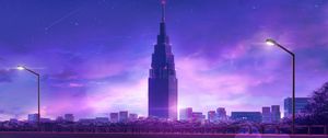 Preview wallpaper skyscraper, tower, art, city, architecture, purple