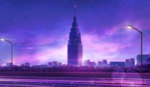 Preview wallpaper skyscraper, tower, art, city, architecture, purple