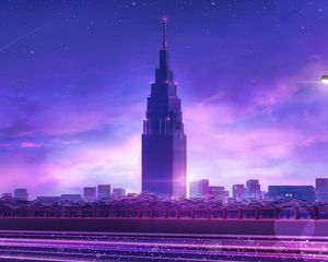 Preview wallpaper skyscraper, tower, art, city, architecture, purple