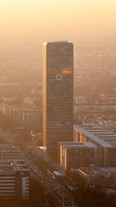 Preview wallpaper skyscraper, tower, buildings, aerial view, city, fog