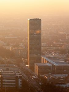 Preview wallpaper skyscraper, tower, buildings, aerial view, city, fog