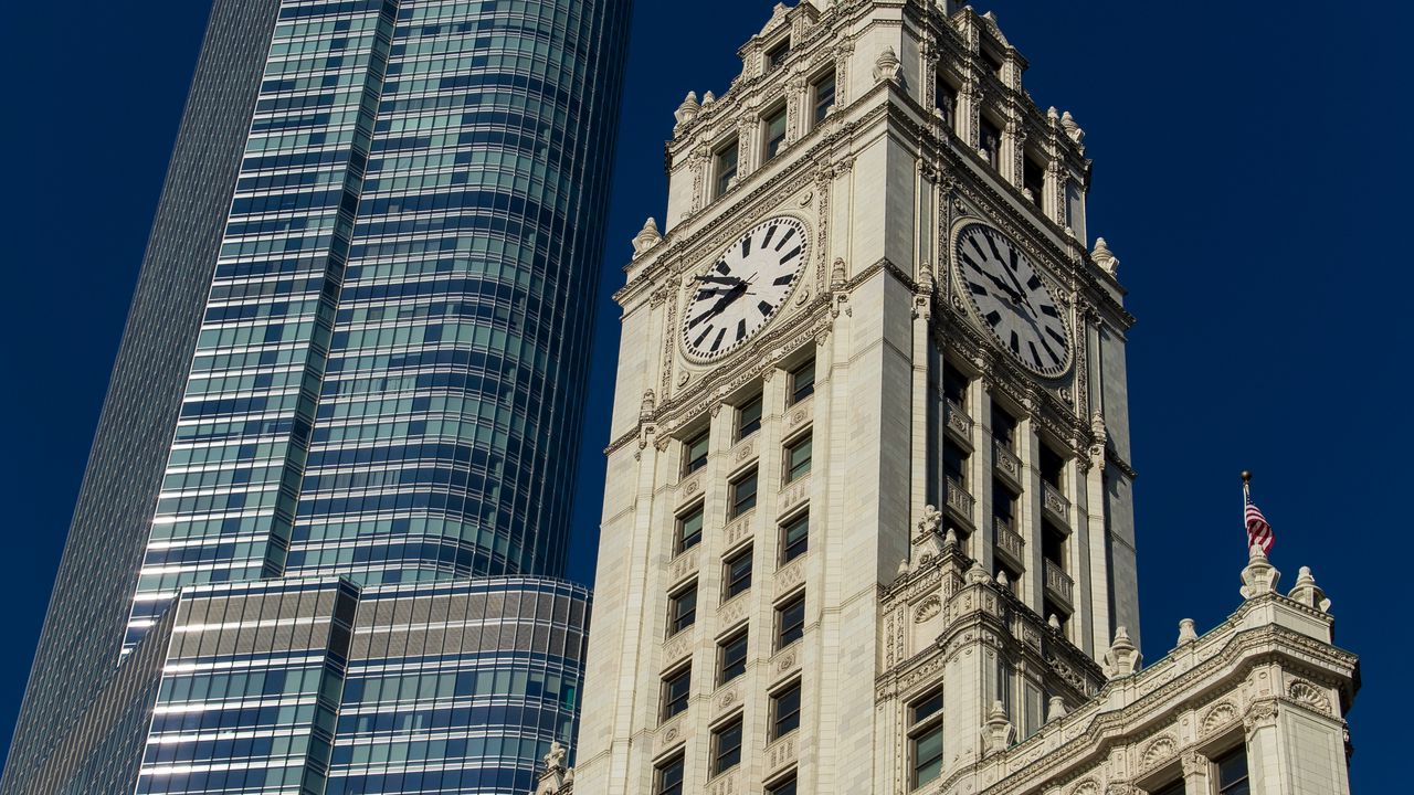 Wallpaper skyscraper, tower, clock, architecture, bottom view