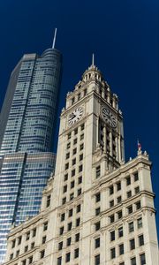 Preview wallpaper skyscraper, tower, clock, architecture, bottom view