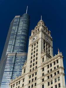 Preview wallpaper skyscraper, tower, clock, architecture, bottom view