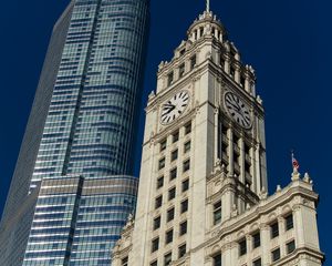 Preview wallpaper skyscraper, tower, clock, architecture, bottom view