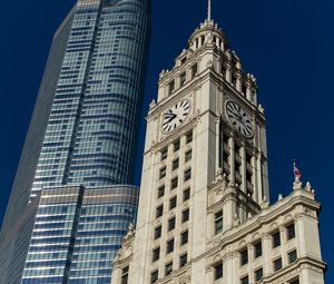 Preview wallpaper skyscraper, tower, clock, architecture, bottom view