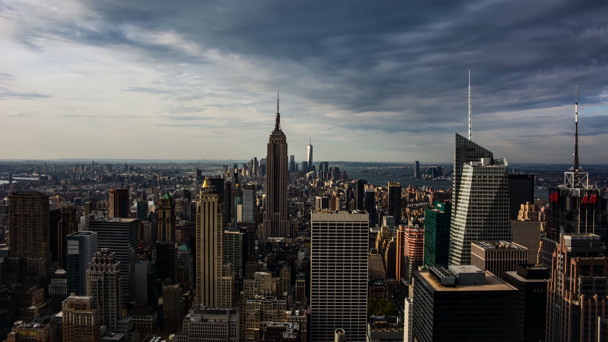 2048x1152 Wallpaper skyscrapers, aerial view, architecture, buildings, manhattan, new york, usa