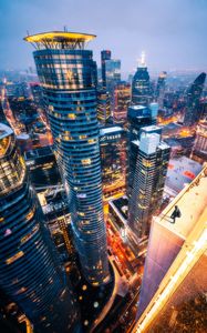 Preview wallpaper skyscrapers, aerial view, night city, roof, toronto