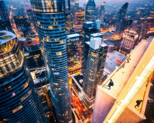 Preview wallpaper skyscrapers, aerial view, night city, roof, toronto