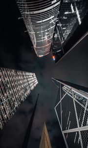 Preview wallpaper skyscrapers, bottom view, architecture, night, dark