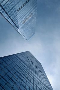 Preview wallpaper skyscrapers, bottom view, building, sky