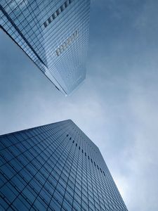 Preview wallpaper skyscrapers, bottom view, building, sky