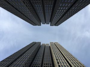 Preview wallpaper skyscrapers, bottom view, sky