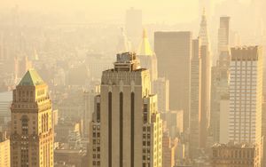 Preview wallpaper skyscrapers, buildings, aerial view, city, fog
