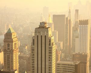 Preview wallpaper skyscrapers, buildings, aerial view, city, fog