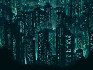 Preview wallpaper skyscrapers, buildings, architecture, art, glow