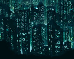 Preview wallpaper skyscrapers, buildings, architecture, art, glow