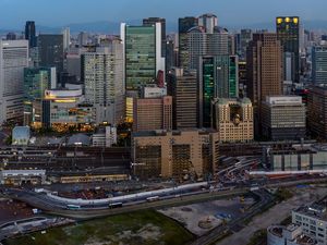 Preview wallpaper skyscrapers, buildings, architecture, towers, apartments, road