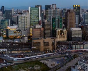 Preview wallpaper skyscrapers, buildings, architecture, towers, apartments, road