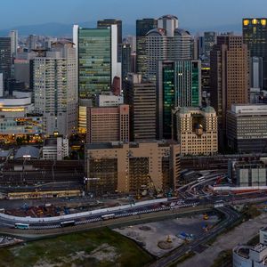 Preview wallpaper skyscrapers, buildings, architecture, towers, apartments, road