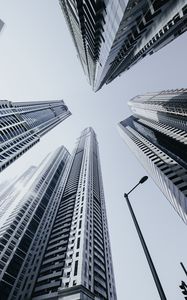 Preview wallpaper skyscrapers, buildings, architecture, sky, bottom view