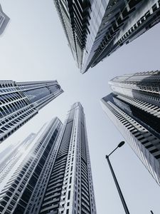 Preview wallpaper skyscrapers, buildings, architecture, sky, bottom view