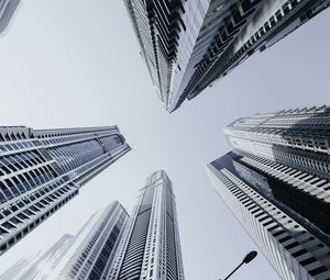 Preview wallpaper skyscrapers, buildings, architecture, sky, bottom view