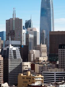 Preview wallpaper skyscrapers, buildings, architecture, flags, city