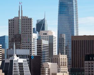 Preview wallpaper skyscrapers, buildings, architecture, flags, city