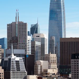 Preview wallpaper skyscrapers, buildings, architecture, flags, city