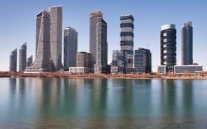 Preview wallpaper skyscrapers, buildings, architecture, lake, city