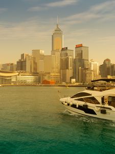Preview wallpaper skyscrapers, buildings, architecture, yacht, city